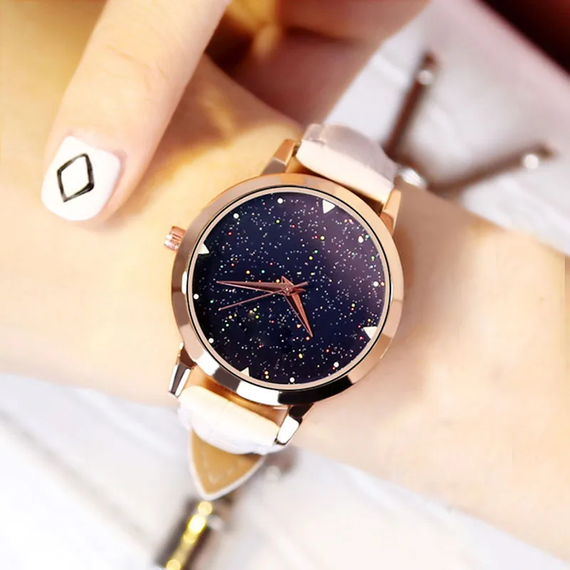 

1 Pcs Women Student Wrist Quartz Watch PU Strap Fashion Starry Sky for School LXH