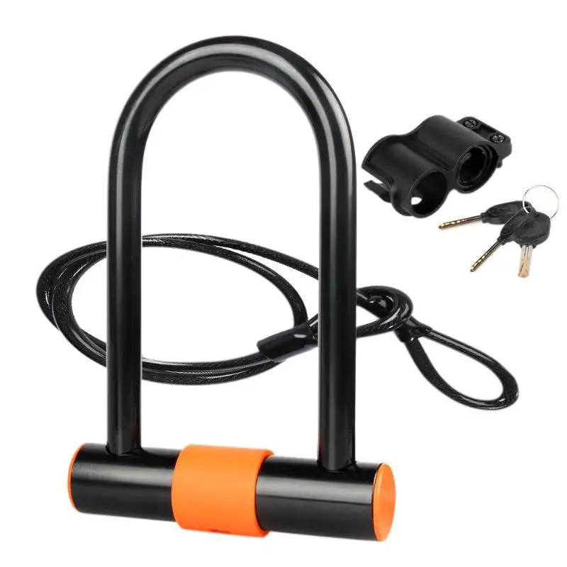 

U-shape Lock Heavy Duty Bicycle Lock Bike Shackle Mounting Bracket Steel Flex Cable Lock Twin-screw Cycling U-lock with Cable