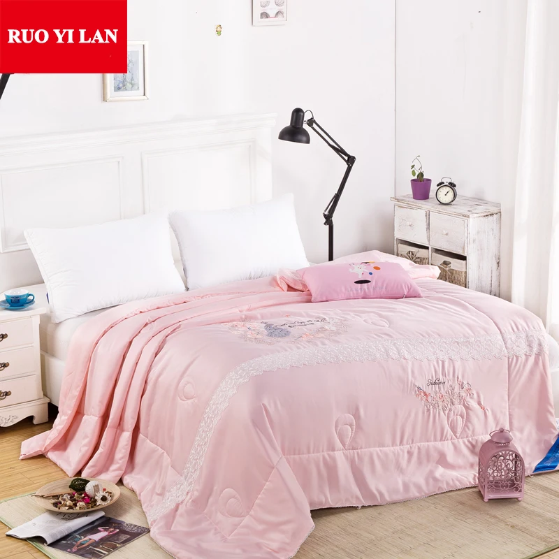 

A High Quality 100% Soft Modal Summer Quilt Washable with Embroidery Lace Rhinestone Blanket 2*2.3m 1.5kg Jade Pink Blue by DHL