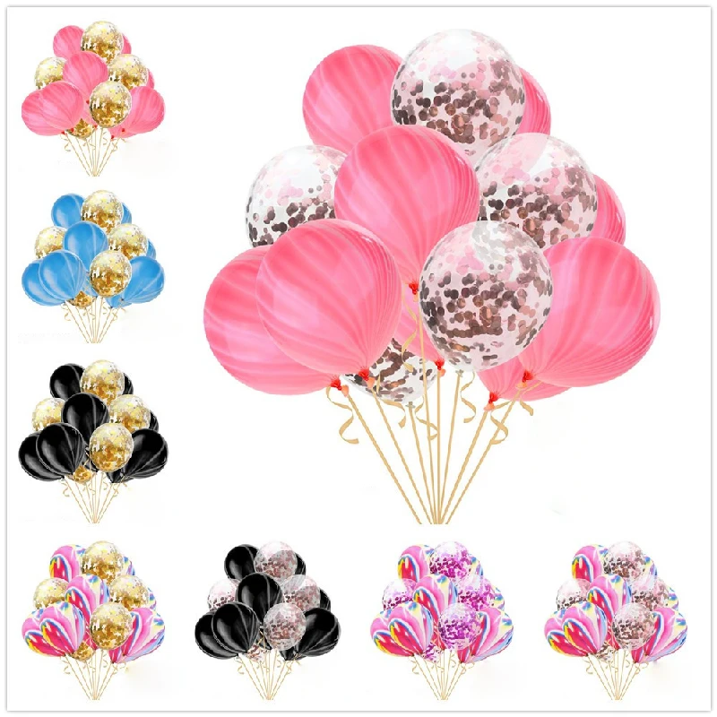 

10pcs/lot 12inch birthday balloons Agate marble clear Latex Balloons gold confetti Birthday wedding decoration Helium Supplies