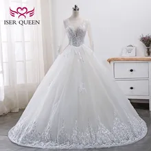 Свадебное платье с длинным рукавом Модное Новое ТРАПЕЦИЕВИДНОЕ свадебное платье с кружевами с аппликацией из бисера Свадебные платья WX0007