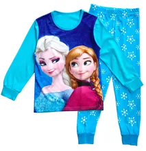 2016 Brand Cartoon Cotton elsa pajamas Kids Baby Girls Pajamas Set Spring Autumn Sleepwear Children pijama infantil