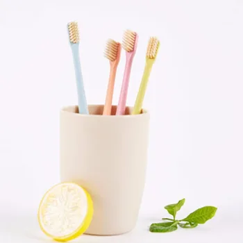 

4Pcs/Set Portable Sweet Candy Color Toothbrushes Wheat Straw Handle Soft Bristles Small Heads Superfine Family Oral Hygiene Care