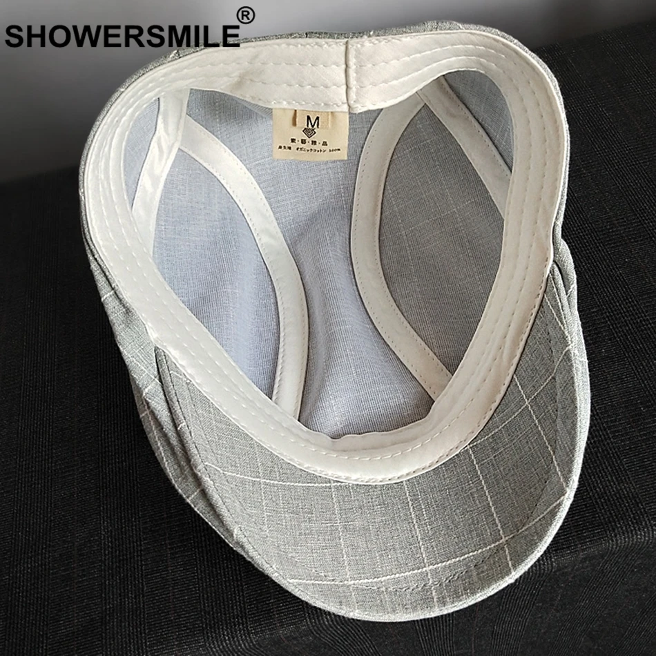 SHOWERSMILE, повседневная мужская кепка, летняя, льняная, берет, шапка, мужская, в клетку, серая, гусиная лапка, дышащая Кепка, s бренд, Duckbill, кепки для езды