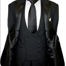 Новое поступление красивый свободный вариант черного мужского костюма модные костюмы жениха для лучших мужчин из четырех частей(куртка+ жилет+ брюки+ галстук