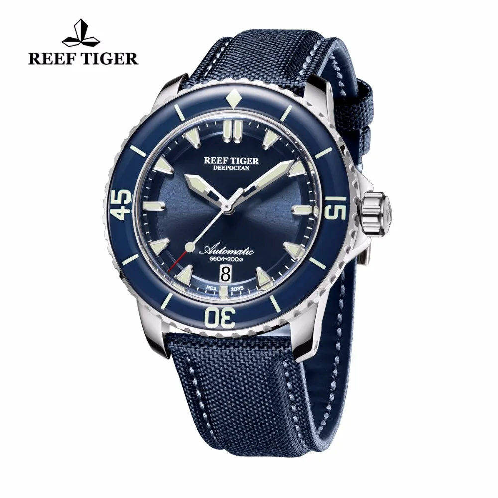US $292.80 Reef TigerRT Super Luminous Dive Watches Mens Analog Automatic Blue Dial Watches with Date RGA3035