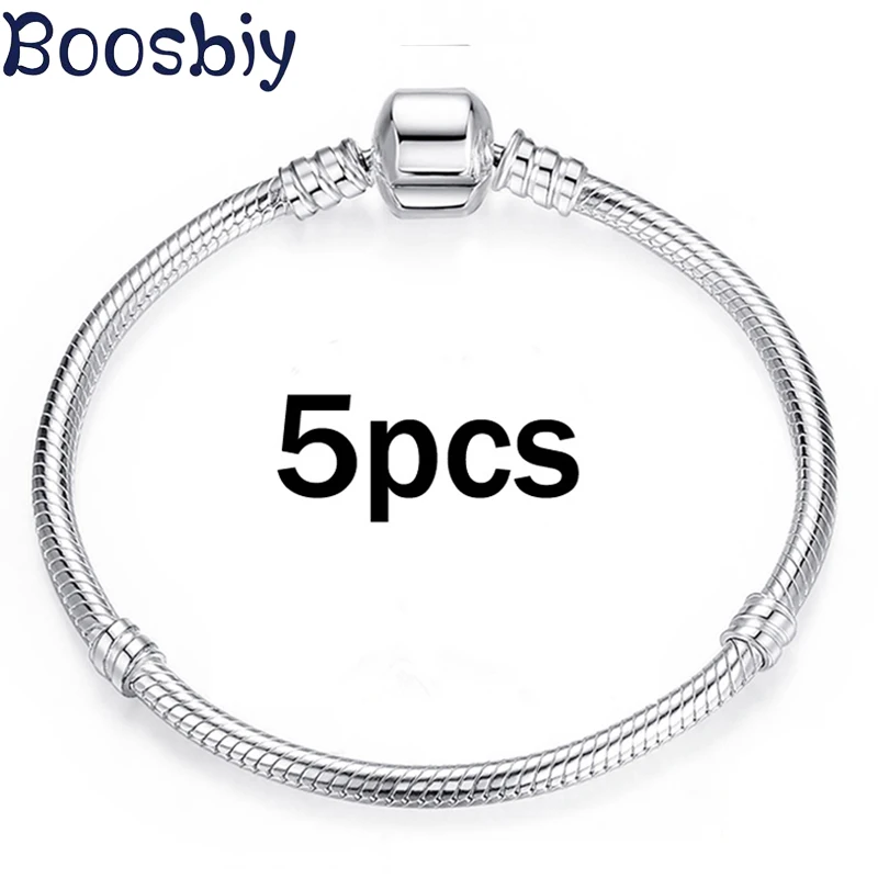 Vintage Silver Plated Charm Bracelets 5pc European Style Snake Chain Fit Brand Bracelets For Women DIY Jewelry bracelet jewelry,shell charm bracelets