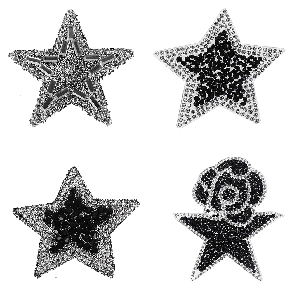 

1Pcs Black Rose Patch Rhinestone Iron-On Patches Elegant Applications For Clothes Garment Apparel Accessories Clothing Sticker