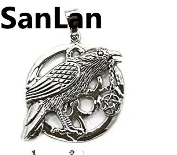 

Raven Crow necklace Wicca with Pentagram Talisman SanLan