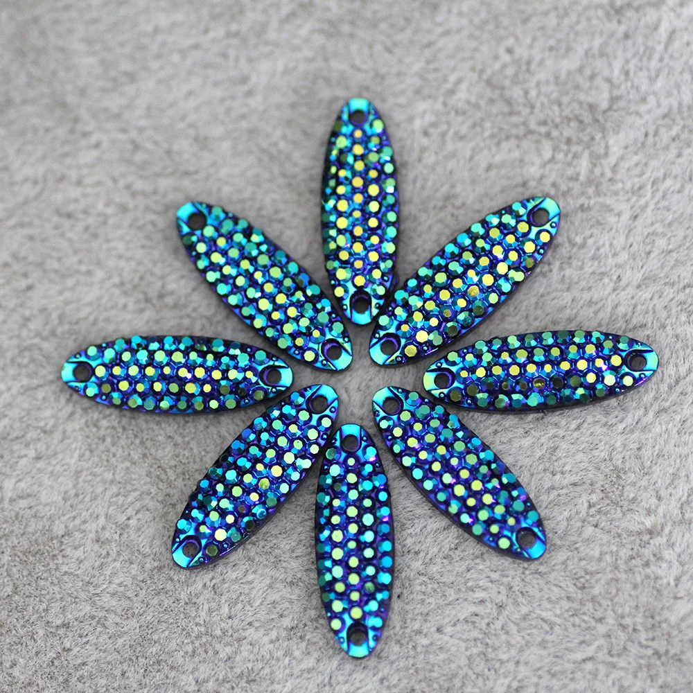 

7x21mm 100pcs Blue AB Sew on Rhinestone Strip shape Flatback rhinestone for DIY Garments accessories bags shoes decoration