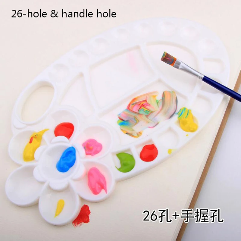 

26 Wells Art Paint Plastic Drawing Tray Color Palette for Oil Watercolour White Painting Pallet with Thumb Hole