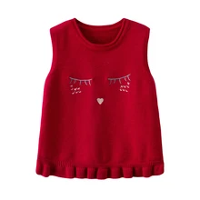 Вязаный свитер без рукавов для маленьких девочек, жилет, вязаный пуловер с вышитыми глазами, одежда для маленьких девочек на осень и зиму