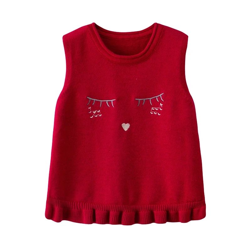 Little Girls' Sleeveless Knit Sweater Vest Embroidery Eyes Knit