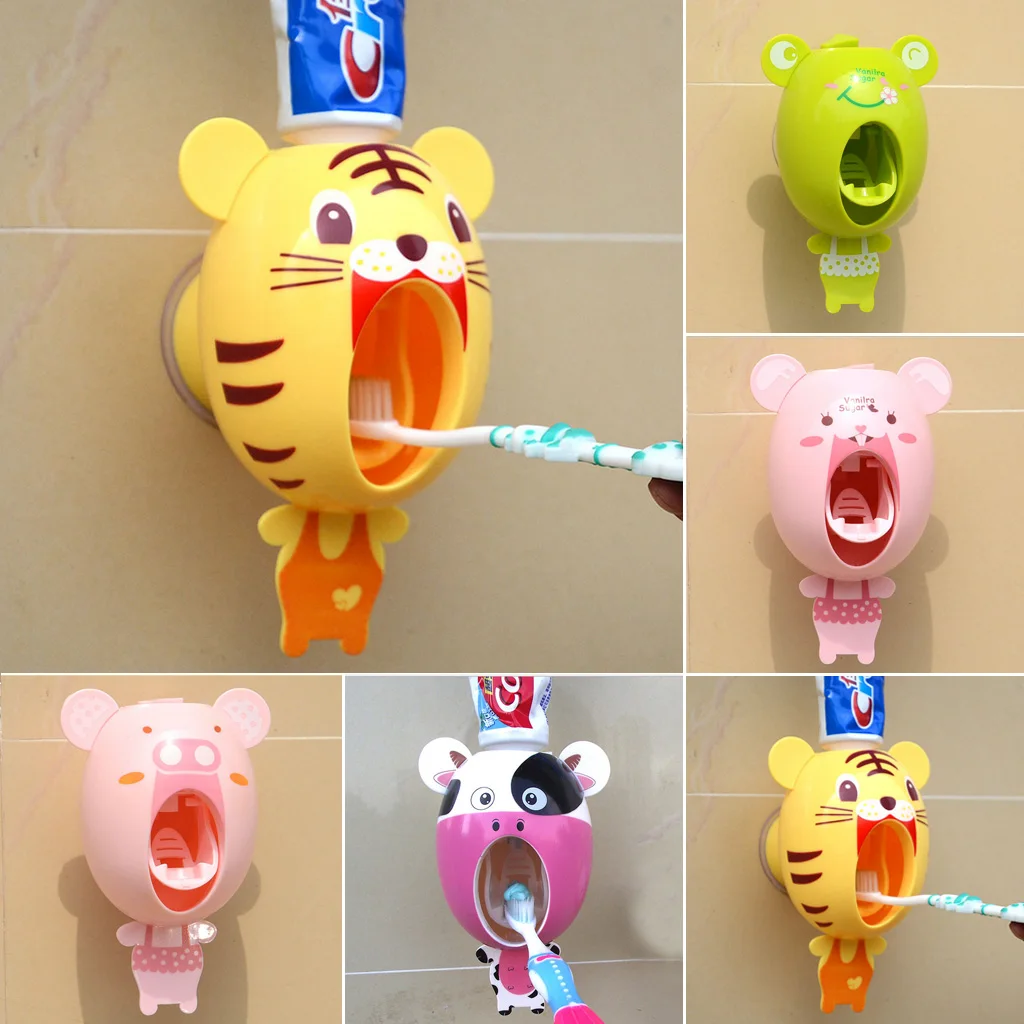 Мультфильм пластик автоматический зубные пасты диспенсер настенное крепление Стенд ванная комната Горячее предложение зубная паста для