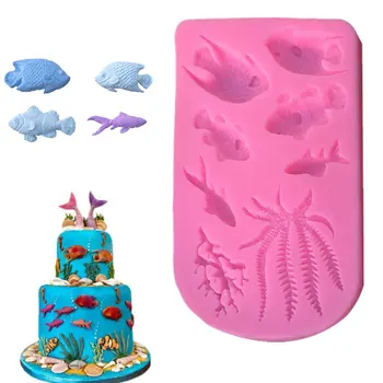 

14.2*9.5cm Fish Silicone Mold Seaweed Coral Fondant Sugarcraft Forms Cake Decorating Tools Chocolate Candy Pastry Decorating