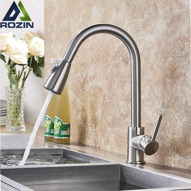 Special Offers Golden Pull Out Kitchen Faucet Deck Munted Dual Sprayer Function Water Taps Single Hole Hot and Cold Kitchen Mixer Crane