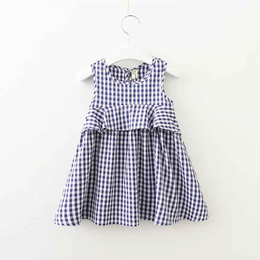 Hurave/Новинка года; одежда для детей; платье в клетку без рукавов с круглым вырезом; повседневная одежда из хлопка с оборками; Милые праздничные платья для маленьких девочек
