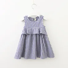 Hurave/Новинка года; одежда для детей; платье в клетку без рукавов с круглым вырезом; повседневная одежда из хлопка с оборками; Милые праздничные платья для маленьких девочек