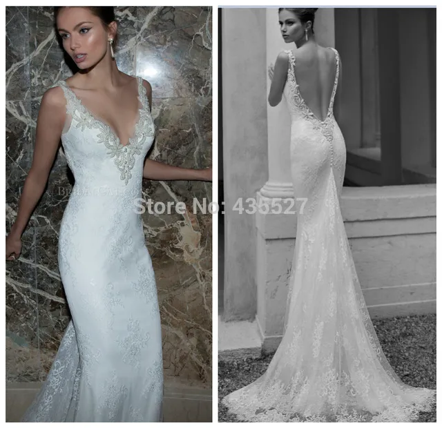 nitree dramático espalda abierta de encaje vestidos de novia sirena