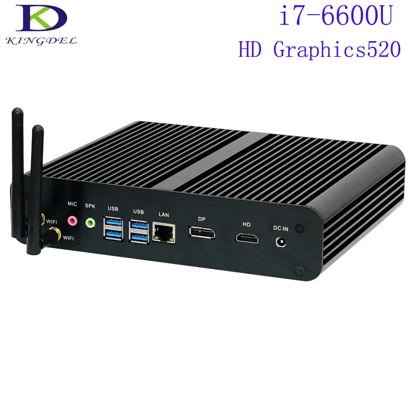 2017 Newest Fanless Mini Industrial PC,4K NUC,Intel SKYLAKE CPU 6th Gen i7-6600U,DP+HDMI,4*USB3.0,SD Card Slot,Metal Case,Win10