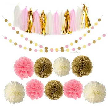 

Baby Shower Party Decoration Pink Gold and Cream Paper Pom , Rain Curtain For Wedding Decoration Birthday Party Decoration Adult