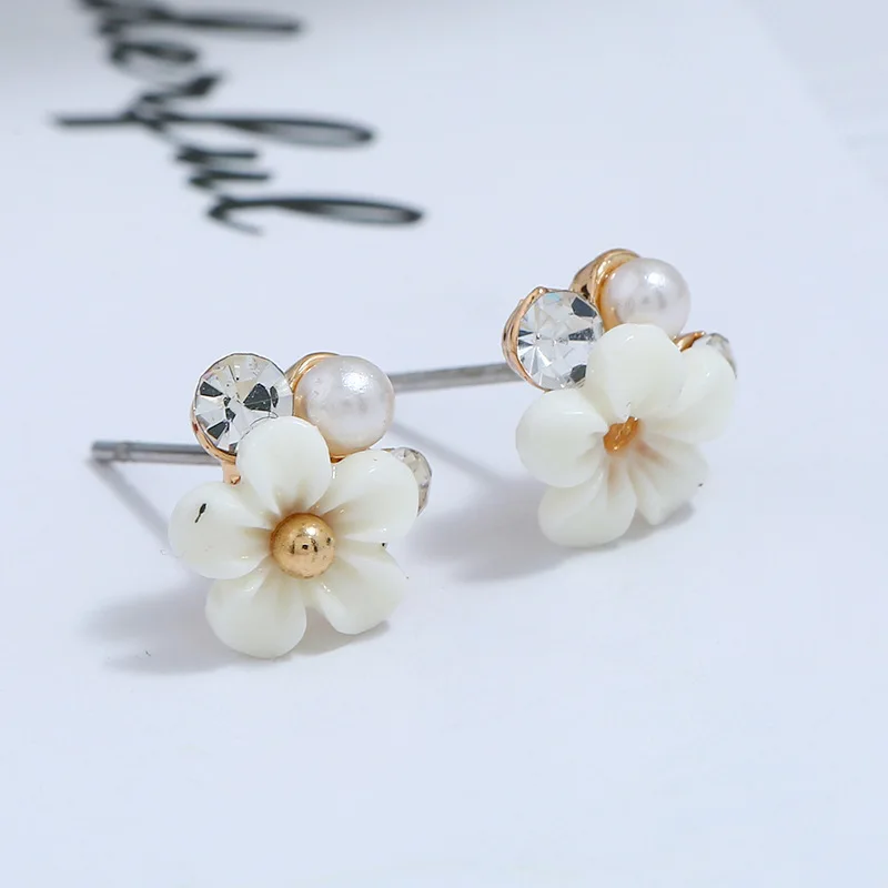 

CXW Korean flower pearl stud earrings for women temperament contracted wreath eardrop joker petal earring female ST09