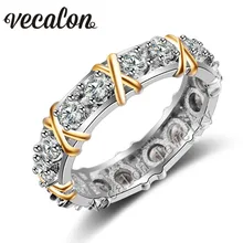 Vecalon 3 colores Joya de diamantes Simulados Cz Wedding Band anillo de Compromiso para Las Mujeres Blanco de 10KT Oro Amarillo Llenó el anillo de Mujer
