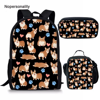 

Nopersonality Black Corgi Dog Print School Bag Set Teenage Girls Boys Cute Elementary Children Backpack Student Kids Bookbags