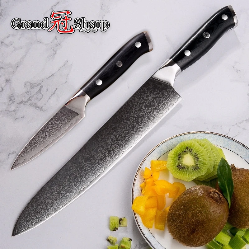 

2 pcs japanese damascus set of steel kitchen kives knife kit chef Paring vg10 professional Cooking fish fillet knife sharp