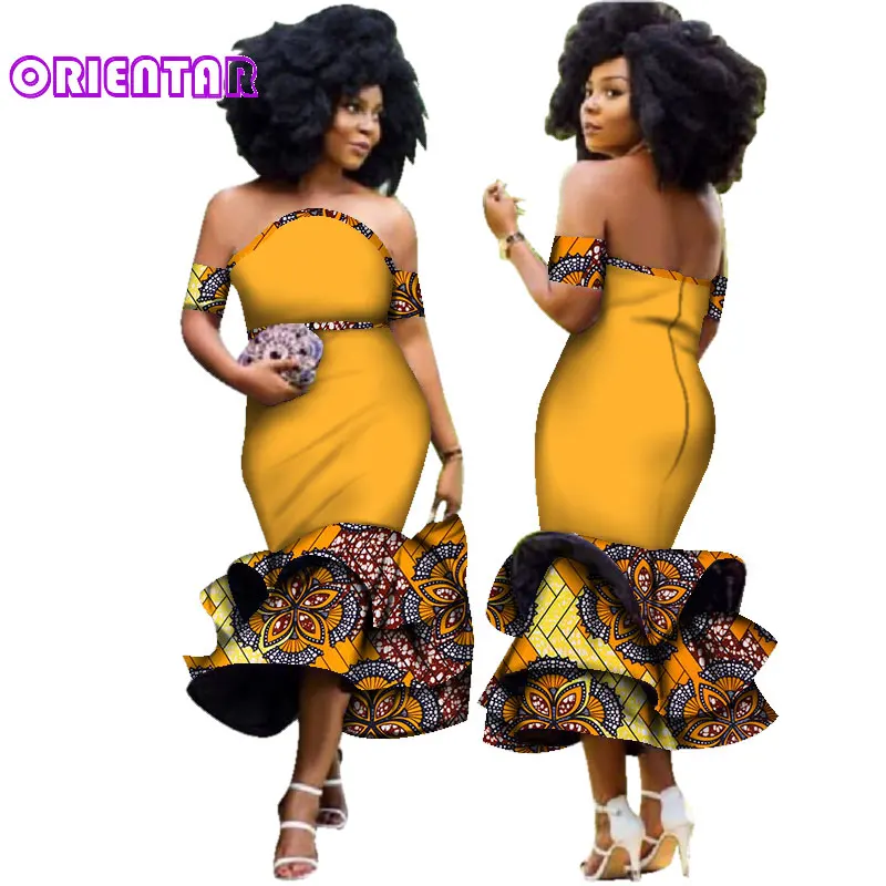 Fashion African Clothes for Women Strapless Fashion Ankara Dresses African Print Ruffle Mermaid Dress for Evening Party WY2923 african robe