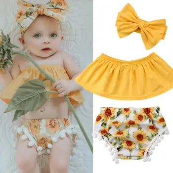 

Emmababy 3Pcs Newborn Infant Baby Girl Outfits Clothes Off Shoulder Tops Shorts Headband Two-Piece Suits Sunsuit