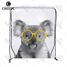 Черно-белое милое животное коала с желтыми очками индивидуальный принт нейлоновая ткань шнурок рюкзак подарочный
