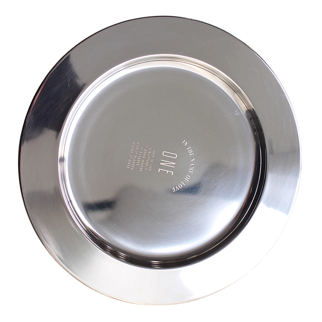Set of 2 Thin Round Dishes Serving Metal Tray Mess Salad Snack Plate Dinner Dishwasher Safe