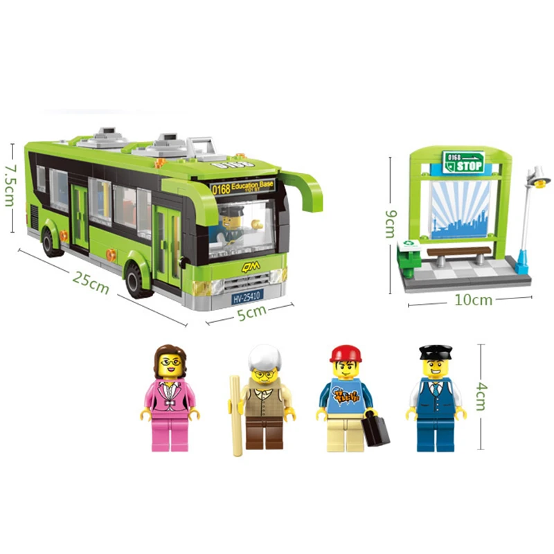 420pcs DIY Green City Bus Particle Building Blocks Castle Educational Toy For Children Gift Compatible legoINGY Duplo playmobil
