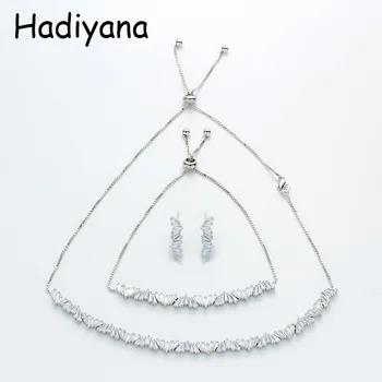 

HADIYANA New Luxury Women Wedding Choker Cubic Zirconia Set Jewelry Fashion Women Copper Jewelry Sets With Factory Price TZ8061