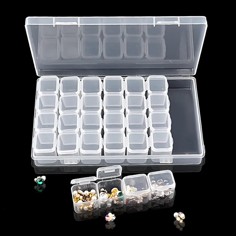  28 Slots Transparent Plastic Nail Art Storage Box Display Case Organizer Holder For Rhinestone Bead