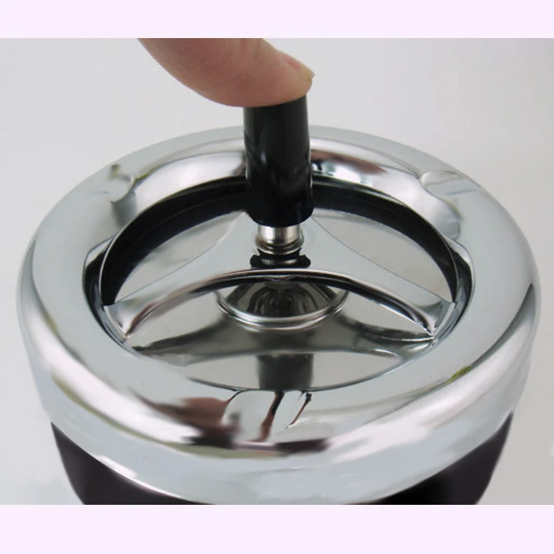  NOCM-Round Push Down Cigarette Ashtray with Spinning Tray Black