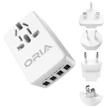 

ORIA Wall Electrical Sockets Travel Adapter Universal Power Adapter 4 USB With UK/US/EU/AUS Plugs for Phone Tablet Power Bank
