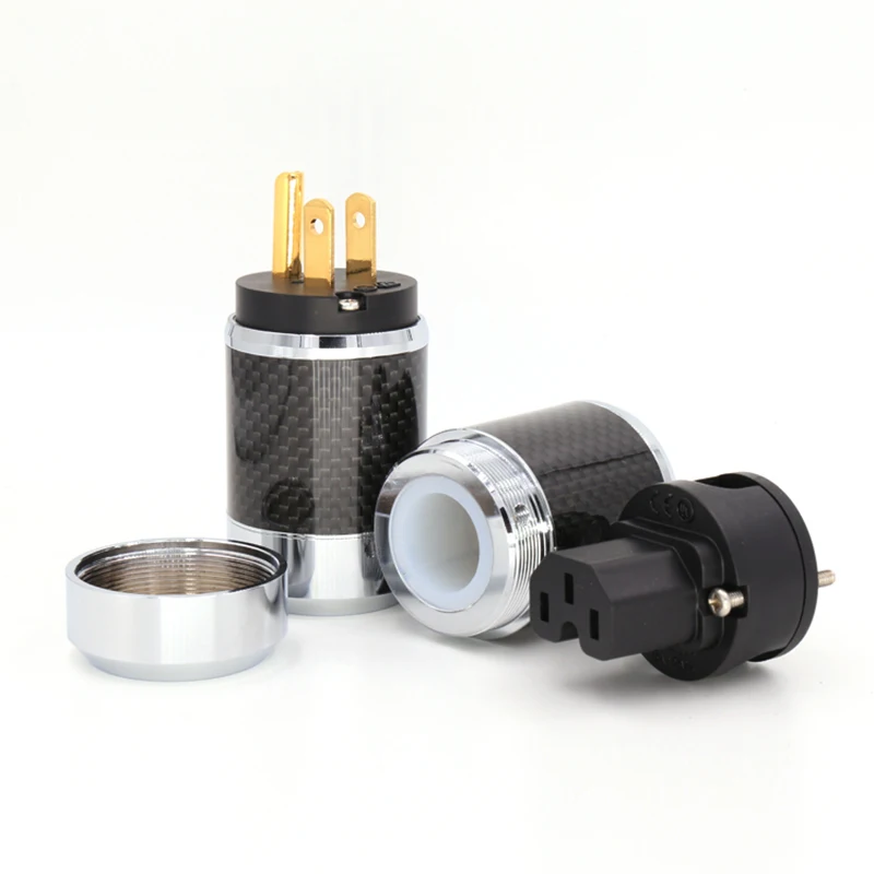 

High Quality Gold Plated US Power Cord Plug Carbon fiber US AC power plug male and female