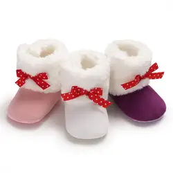 1 пара теплых зимних ботинок с бантиком для маленьких девочек, обувь для первых ходунков, нескользящая зимняя Свадебная обувь принцессы с