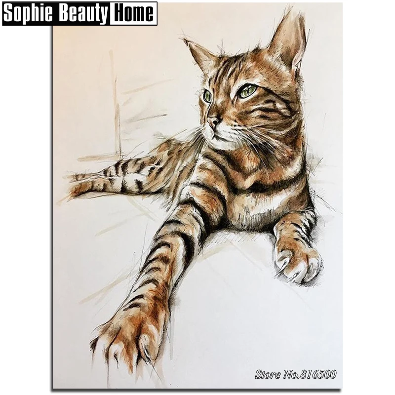 Diamond Embroidery Sketch Cat Mosaic Crystal 5D Cross Stitch Full Drill Painting DIY Sticker Decor Patterns 061117 | Дом и сад