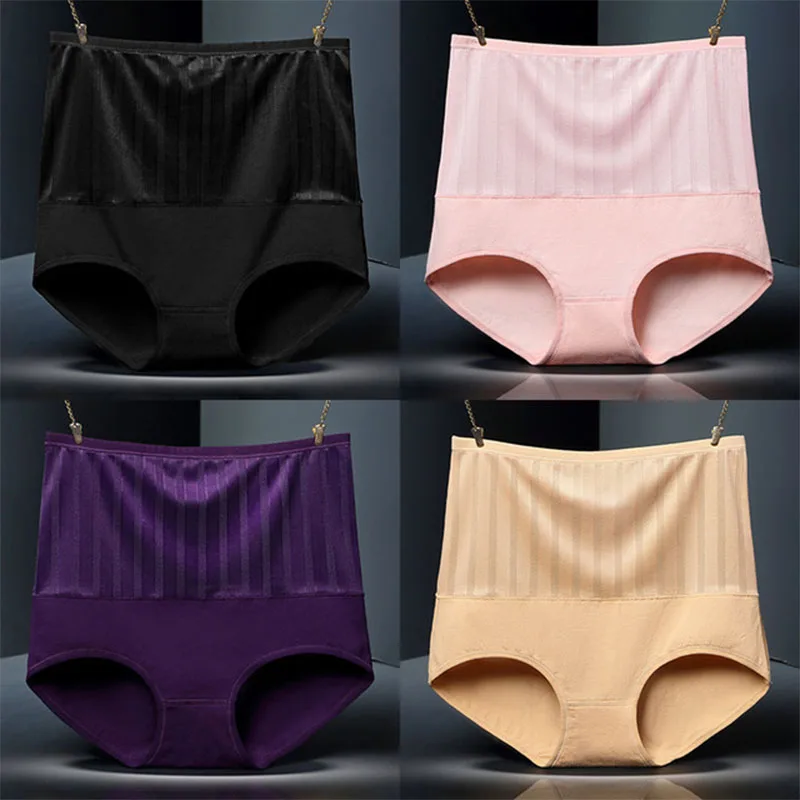 Q012 4Pcs/Lot High Waist Panties Breathable Women Underwear Hollow Out Cotton Female Briefs Underpants 8 Colors