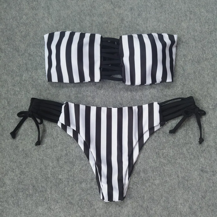 

Bikinis Women Swimsuit Push Up Swimwear Women 2018 Sexy Bandeau Stripe Brazilian Bikini Set Beach Bathing Suit Swim Wear