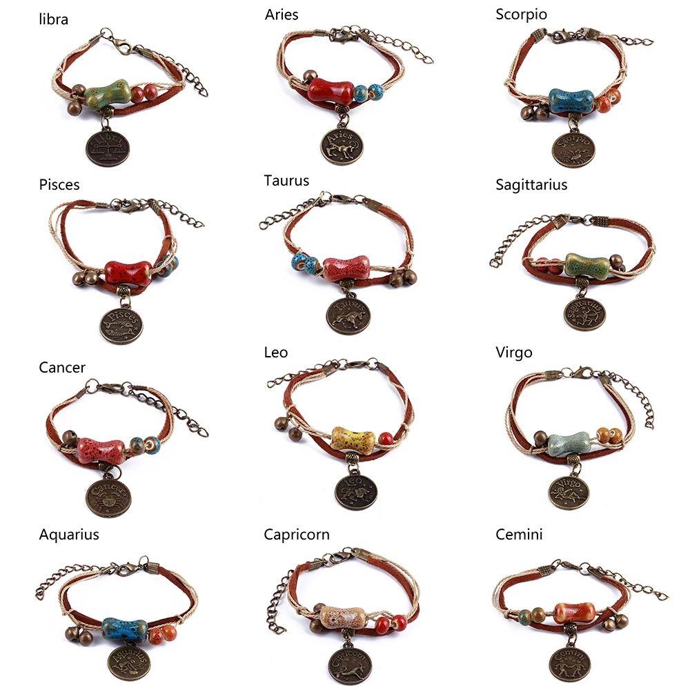 

GDFSY 12 Constellation Leather Hand Strap Unisex Fashion Bracelet Birthday Gifts For Young Children Boys Girls S027
