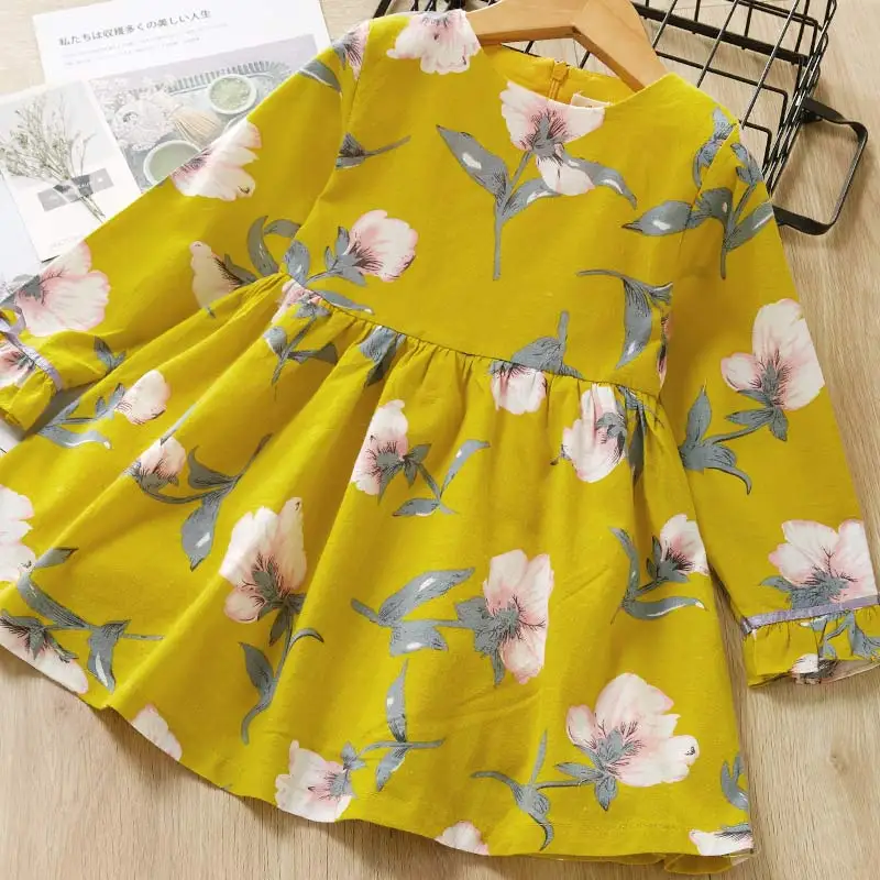 Коллекция года, платье для девочек Брендовые платья принцессы осеннее детское платье с длинными рукавами и принтом для девочек детская одежда для детей возрастом от 3 до 7 лет, весеннее платье - Цвет: yellow az1041