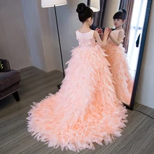 Платья с цветочным узором и аппликацией для девочек, с длинным шлейфом, без рукавов, бальное платье, детское праздничное платье для девочек на свадьбу, день рождения, вечеринку, От 2 до 12 лет