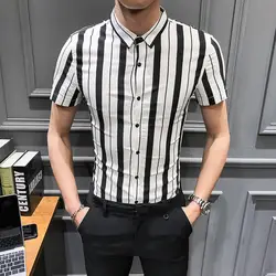 Фирменная Новинка Camisa Masculina Slim Fit 2019 летняя футболка с коротким рукавом платье универсальные простые Рубашка в полоску Для мужчин одежда 3XL-M
