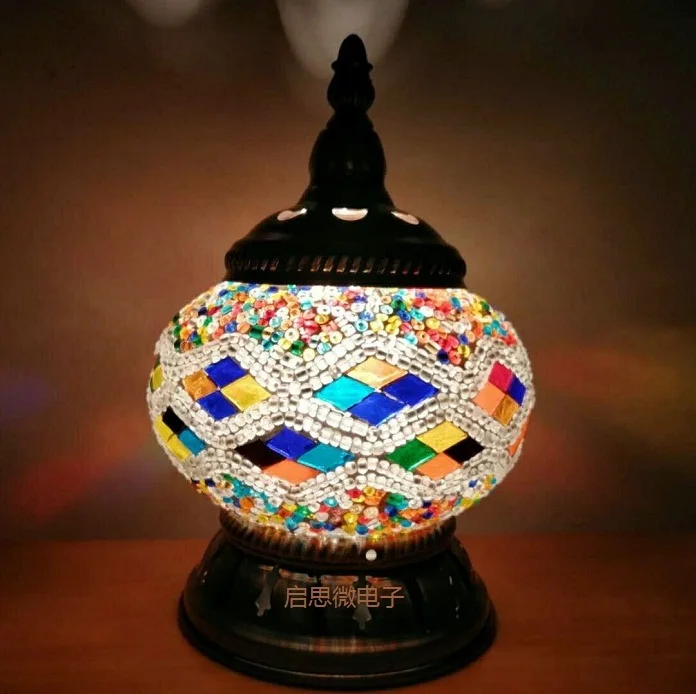 Новейшая Турецкая мозаичная настольная лампа винтажный арт-деко ручной работы lamparas de mesa стеклянный романтический светильник для кровати lamparas con mosaicos - Цвет абажура: RDM2