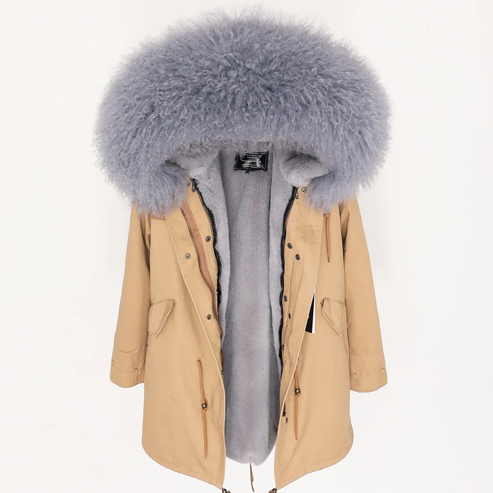 Модная зимняя одежда, сохраняющая тепло, женская одежда, негабаритный меховой воротник из овечьей шерсти Parker, плюс бархатное плотное Свободное пальто, пальто - Цвет: 16
