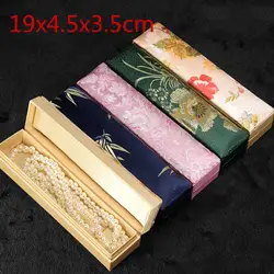 Высокое качество прямоугольная шелковая ткань ожерелье Подарочная коробка ручка чехол для хранения Длинные ювелирные изделия упаковка